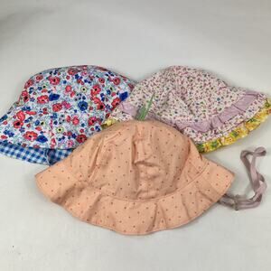 Baby Girls Hat Lot 3 Sun Bonnet Bucket Floral Strawberry Gingham 6-18M